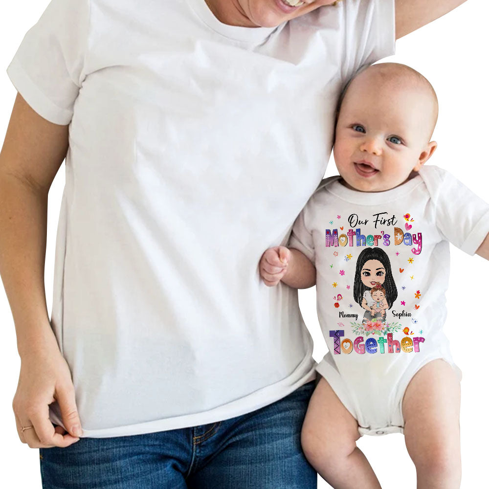 Our First Mother's Day Together Custom Baby Onesie and Shirt For New Mom Mother Day Gift H2511