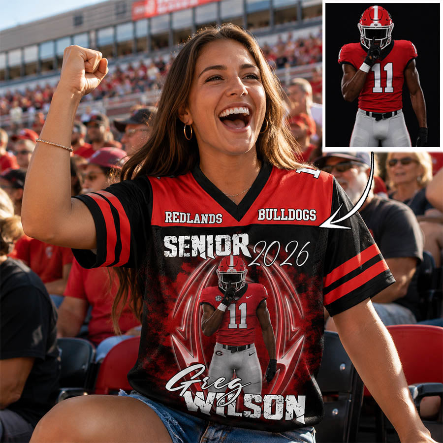 Personalized Senior Football Mom Jersey with Custom Player Photo, Name & Number – Class of 2026 Game Day Gift for Football Family
