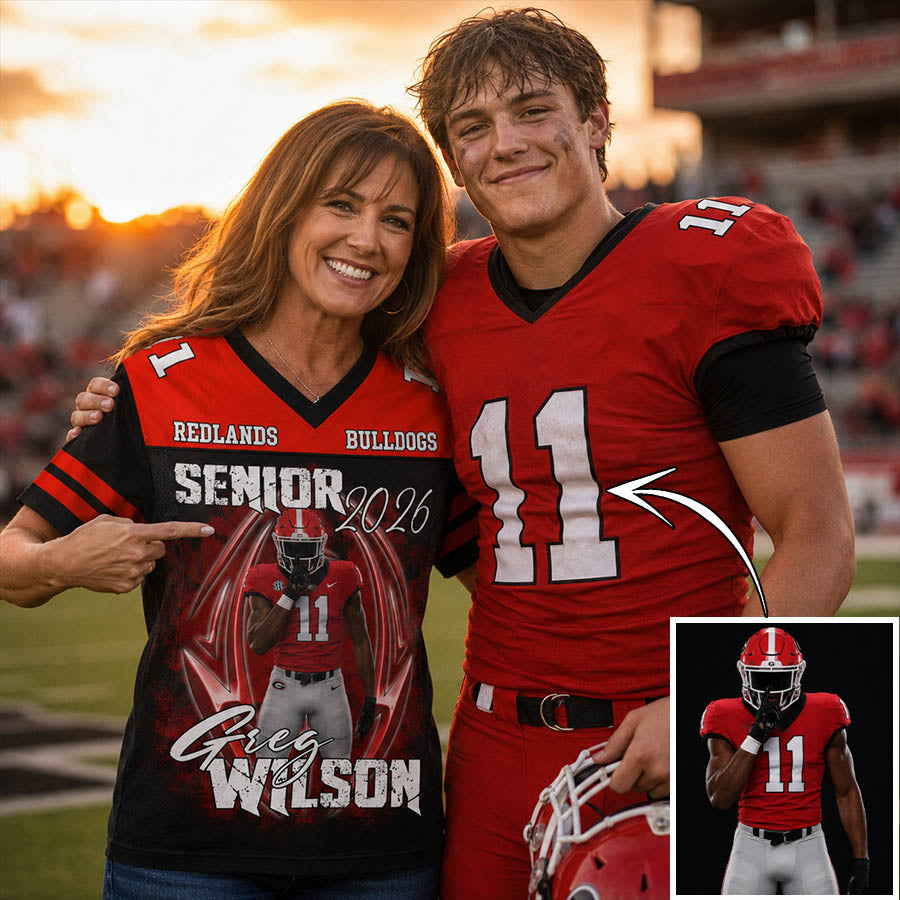 Personalized Senior Football Mom Jersey with Custom Player Photo, Name & Number – Class of 2026 Game Day Gift for Football Family