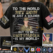 To The World My Son Is Just A Soldier But To Me That Soldier Is My World Custom Photo Shirt For Proud Army Mom Dad Family Shirt H2511 Trna