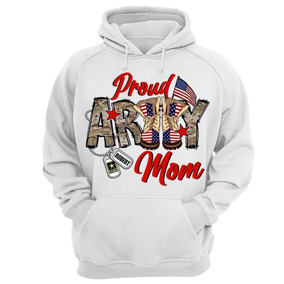 Proud Army Mom Wife Sister Grandma...Custom Soldier's Name 4th July Proud Military Shirt Flag Combat Boots Shirt H2511 Trna