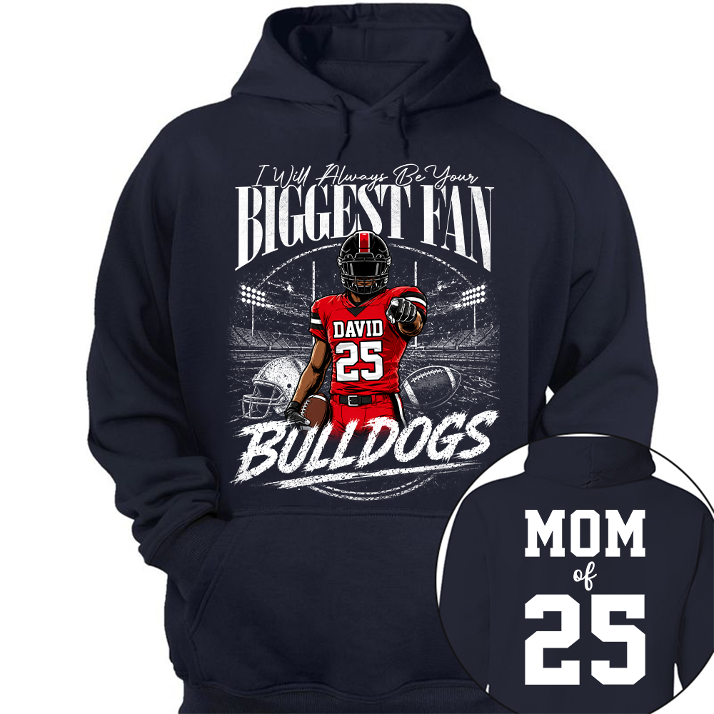 I'll Always Be Your Biggest Fan, Personalized Football Mom Shirt, Custom Player Name & Number Tee, Game Day Mom Gift Na02 Hv01