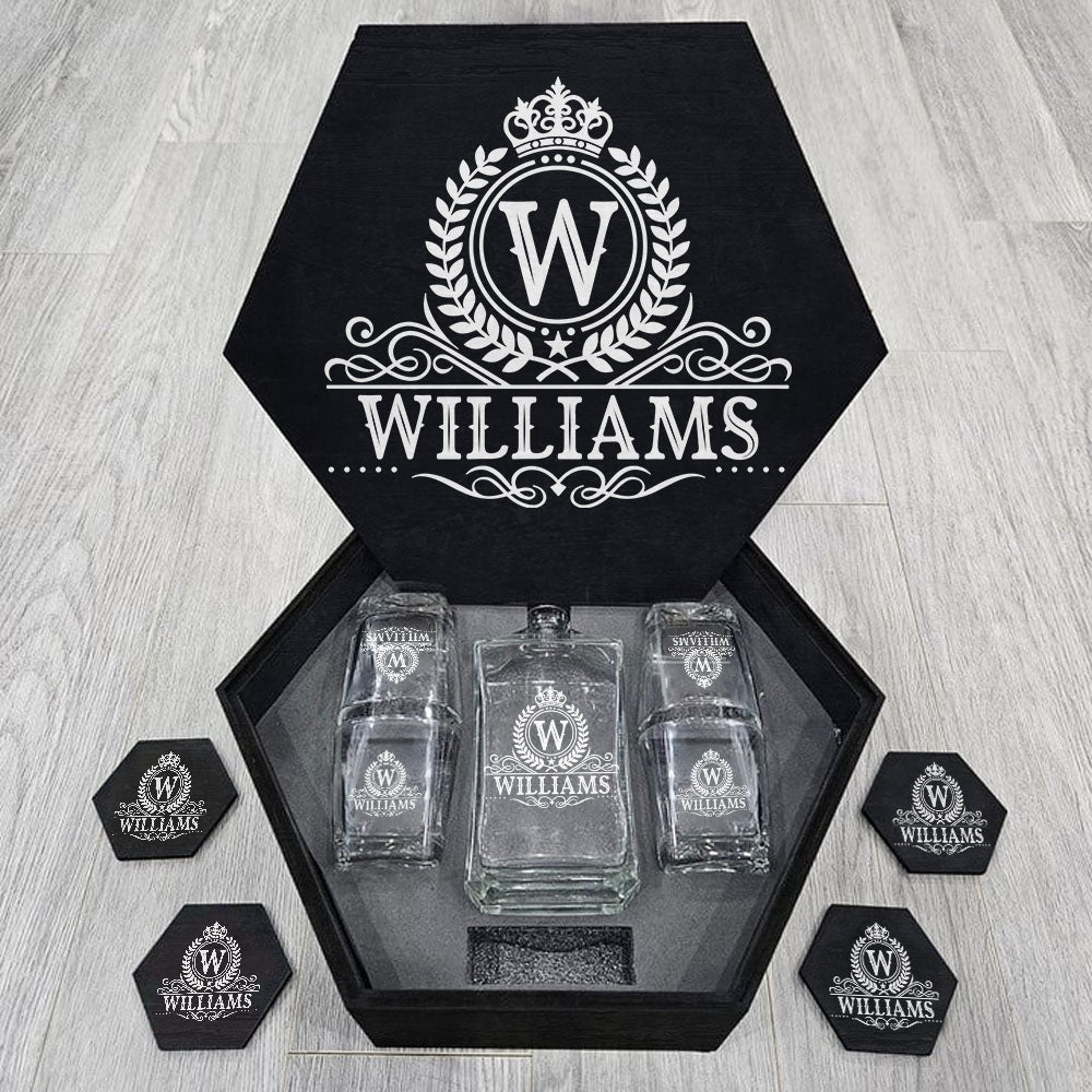 Royal Vintage Luxury Decanter Set Custom Name Whiskey Decanter Gift For Dad Father H2511