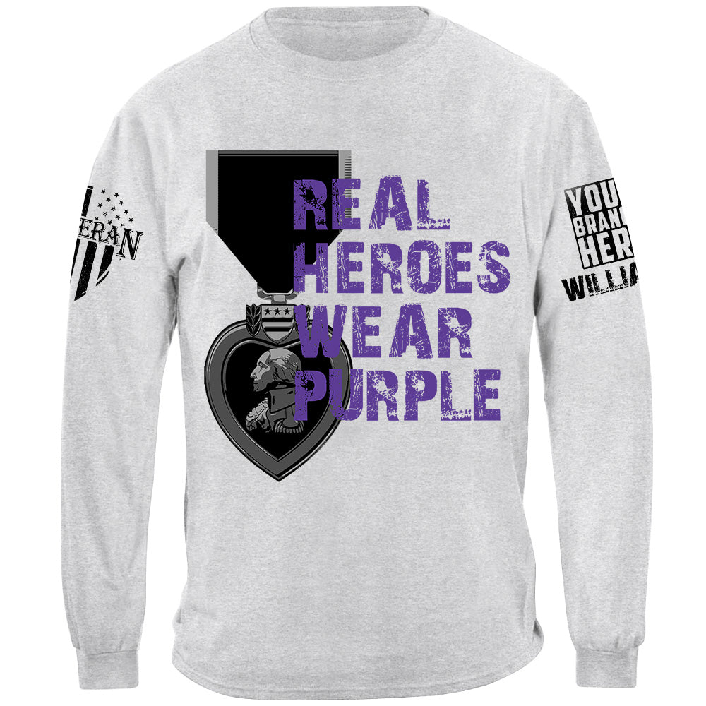 Real Heroes Wear Purple Custom Shirt For Combat Wounder Veteran Purple Heart Day Shirt H2511