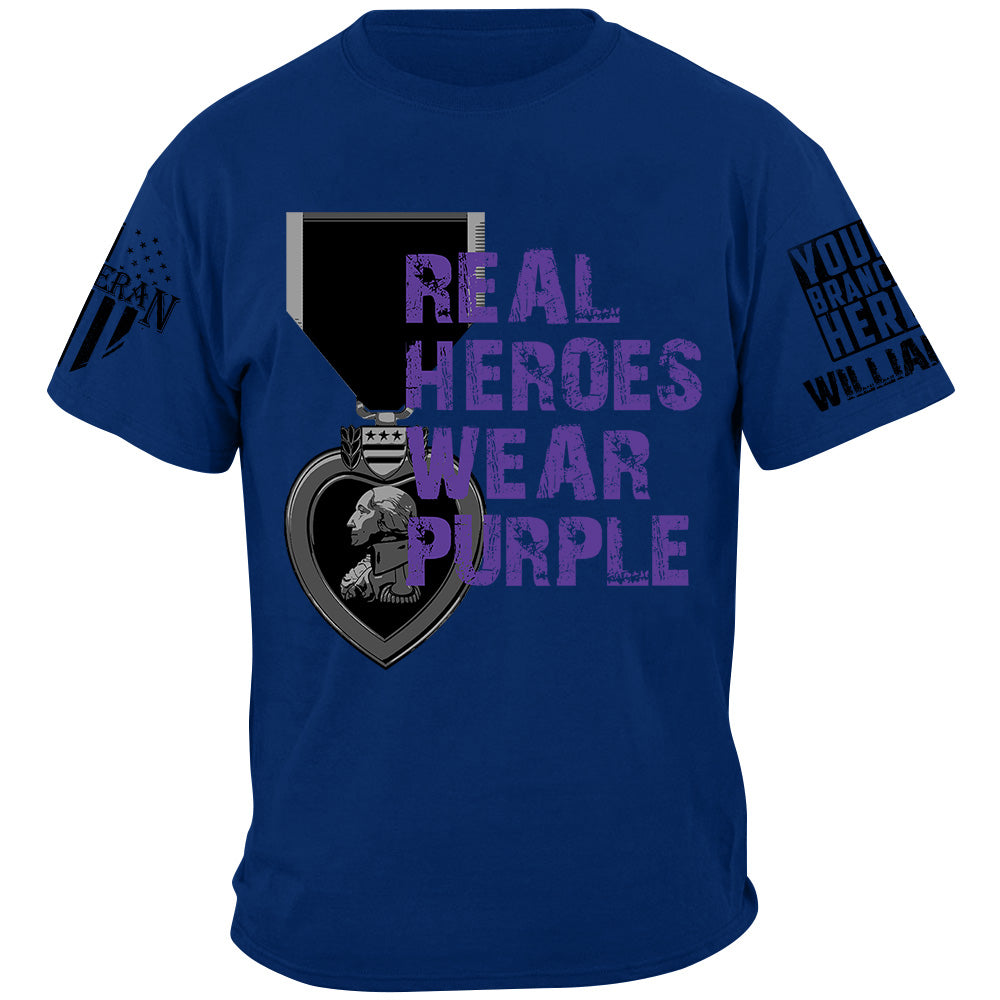 Real Heroes Wear Purple Custom Shirt For Combat Wounder Veteran Purple Heart Day Shirt H2511