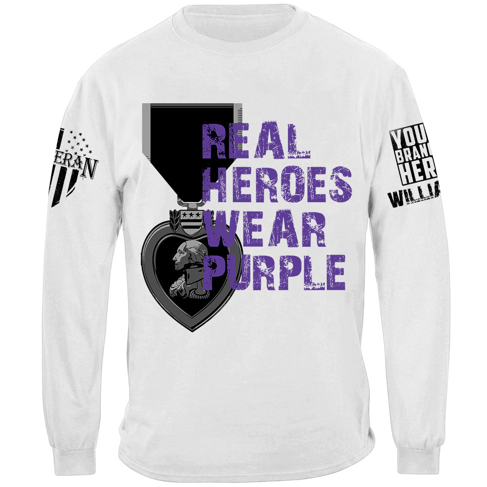 Real Heroes Wear Purple Custom Shirt For Combat Wounder Veteran Purple Heart Day Shirt H2511