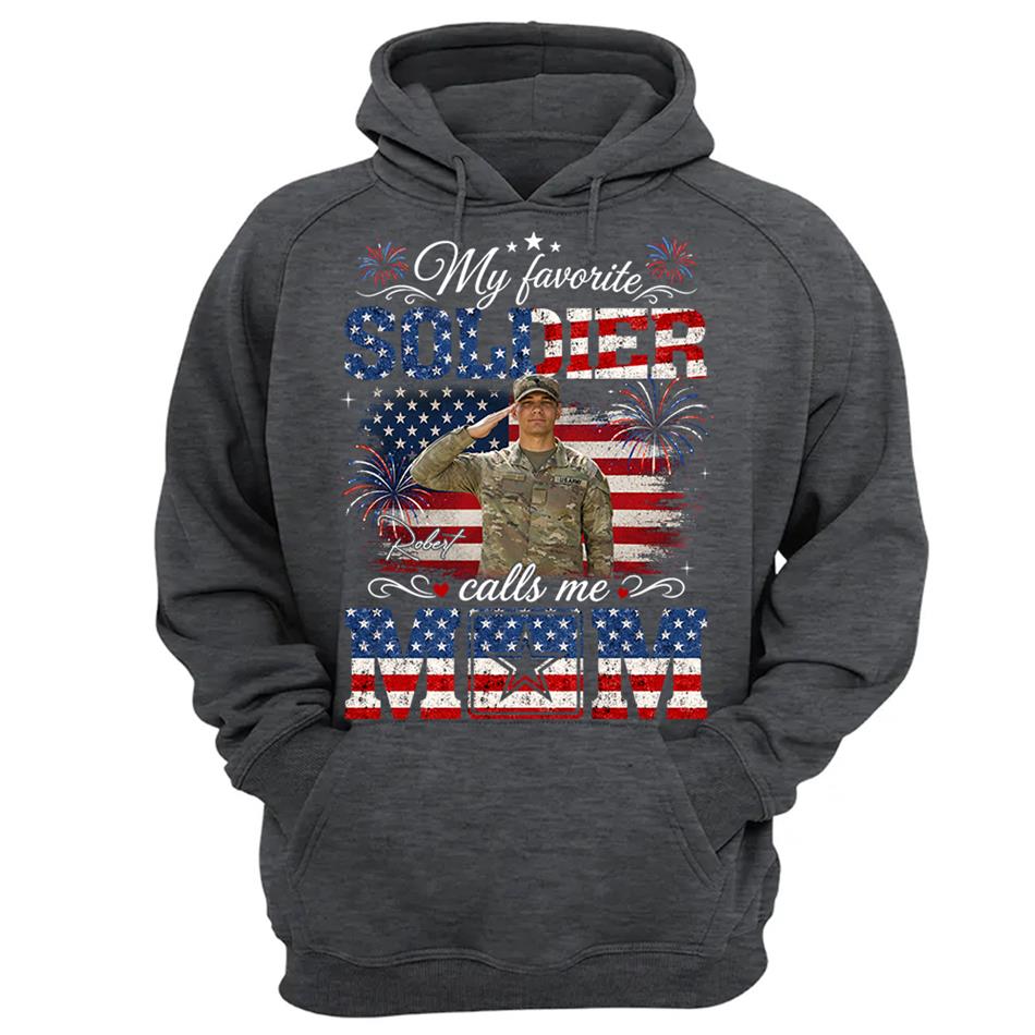 My Favorite Soldier Calls Me Mom Custom Photo Shirt For Proud Mom Dad Grandma 4Th July Shirt H2511 Trna