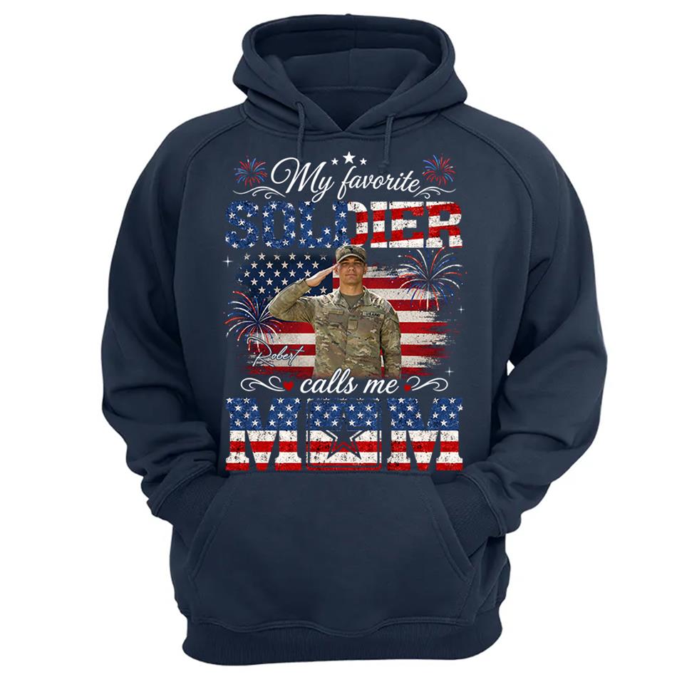 My Favorite Soldier Calls Me Mom Custom Photo Shirt For Proud Mom Dad Grandma 4Th July Shirt H2511 Trna
