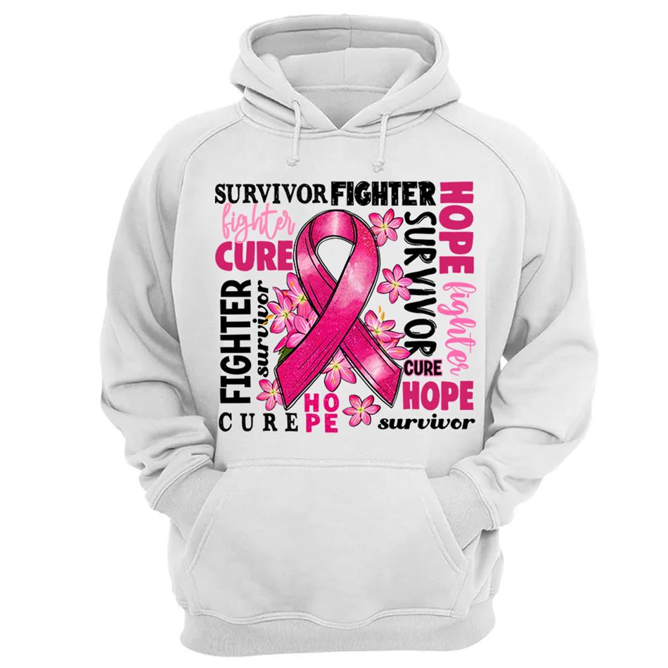 Survivor Fighter Hope Cure Breast Cancer Ribbon Shirt H2511 Trna