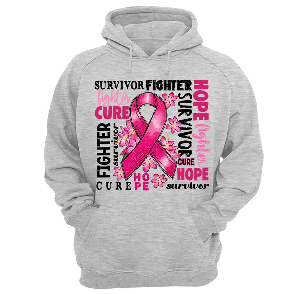 Survivor Fighter Hope Cure Breast Cancer Ribbon Shirt H2511 Trna