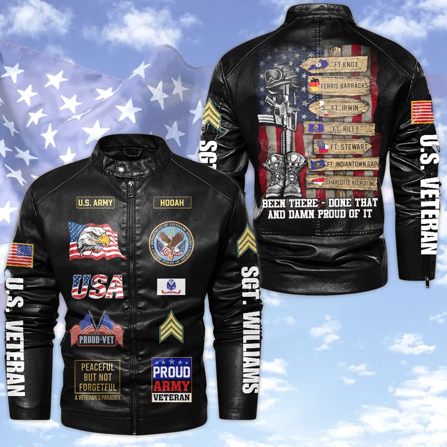 US Military World Tour Custom Branch Rank Location Personalized Leather Jacket Gift For Veteran Dad Grandpa H2511 Trna