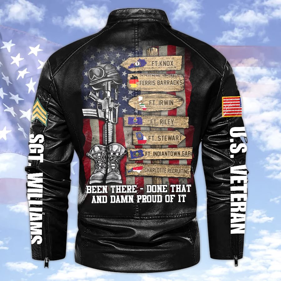 US Military World Tour Custom Branch Rank Location Personalized Leather Jacket Gift For Veteran Dad Grandpa H2511 Trna