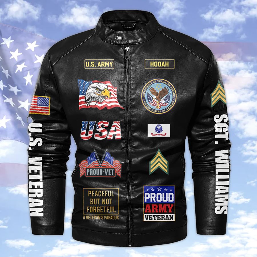 US Military World Tour Custom Branch Rank Location Personalized Leather Jacket Gift For Veteran Dad Grandpa H2511 Trna