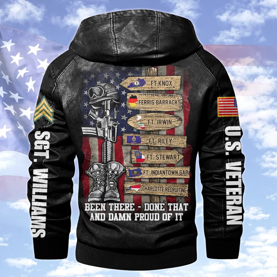 US Military World Tour Custom Branch Rank Location Personalized Leather Jacket Gift For Veteran Dad Grandpa H2511 Trna
