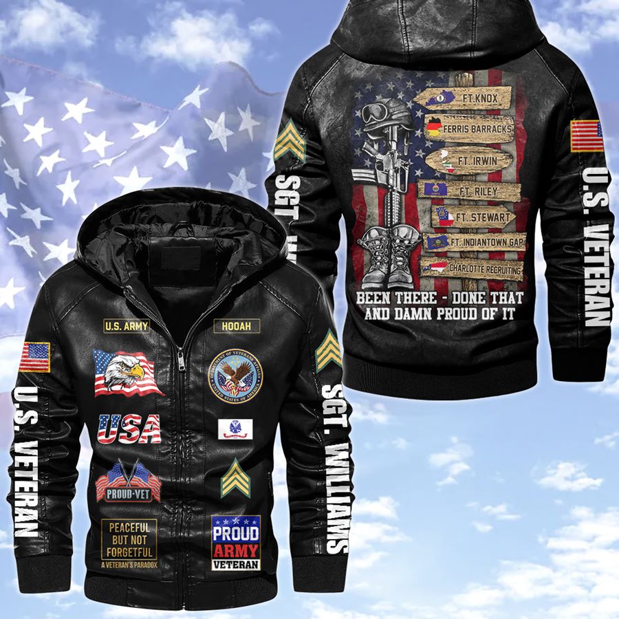 US Military World Tour Custom Branch Rank Location Personalized Leather Jacket Gift For Veteran Dad Grandpa H2511 Trna