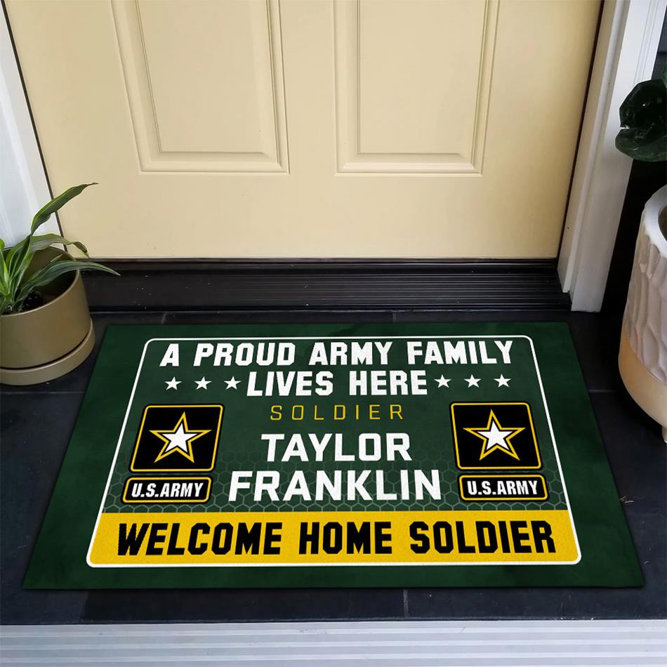 A Proud Army Family Lives Here Welcome Home Soldier Custom Doormat Gift For Military Familes H2511 Trna