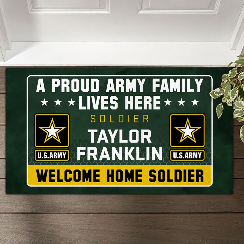 A Proud Army Family Lives Here Welcome Home Soldier Custom Doormat Gift For Military Familes H2511 Trna
