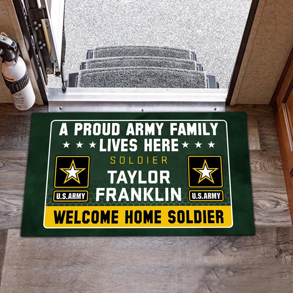 A Proud Army Family Lives Here Welcome Home Soldier Custom Doormat Gift For Military Familes H2511 Trna