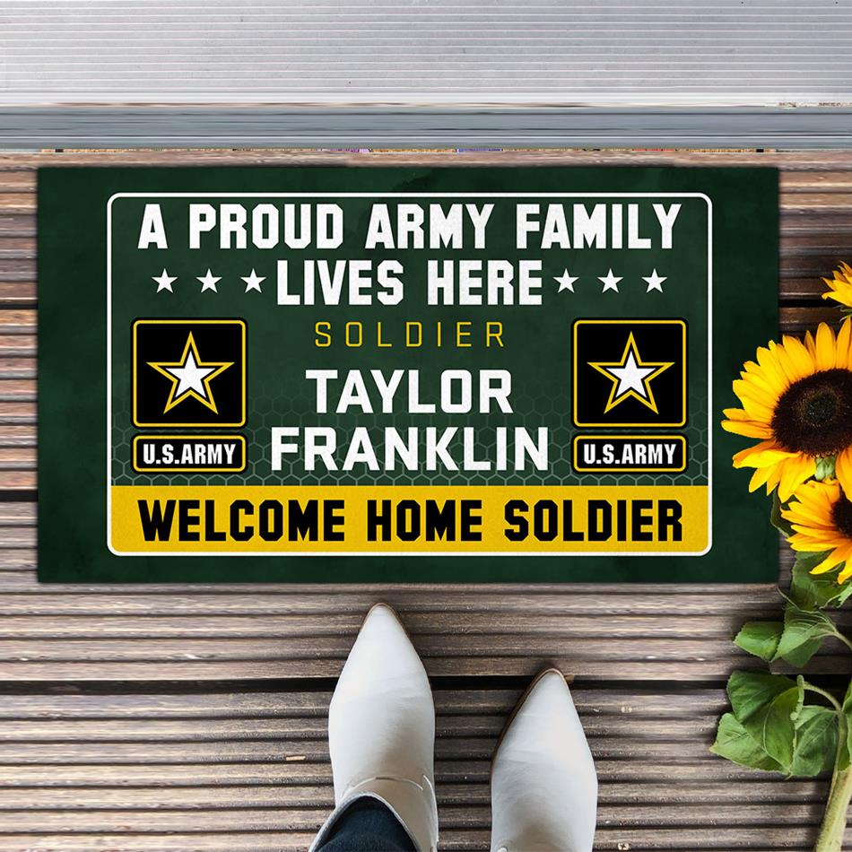 A Proud Army Family Lives Here Welcome Home Soldier Custom Doormat Gift For Military Familes H2511 Trna