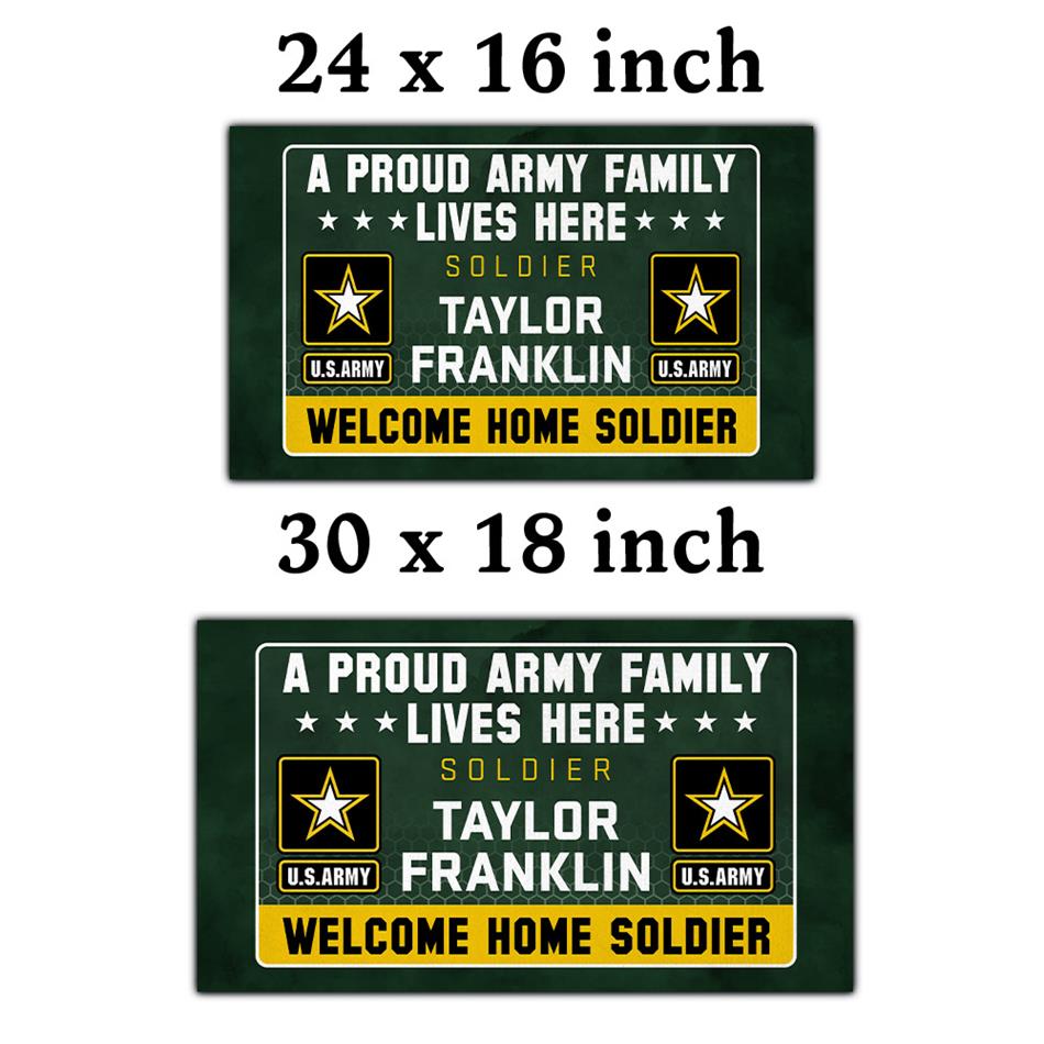 A Proud Army Family Lives Here Welcome Home Soldier Custom Doormat Gift For Military Familes H2511 Trna
