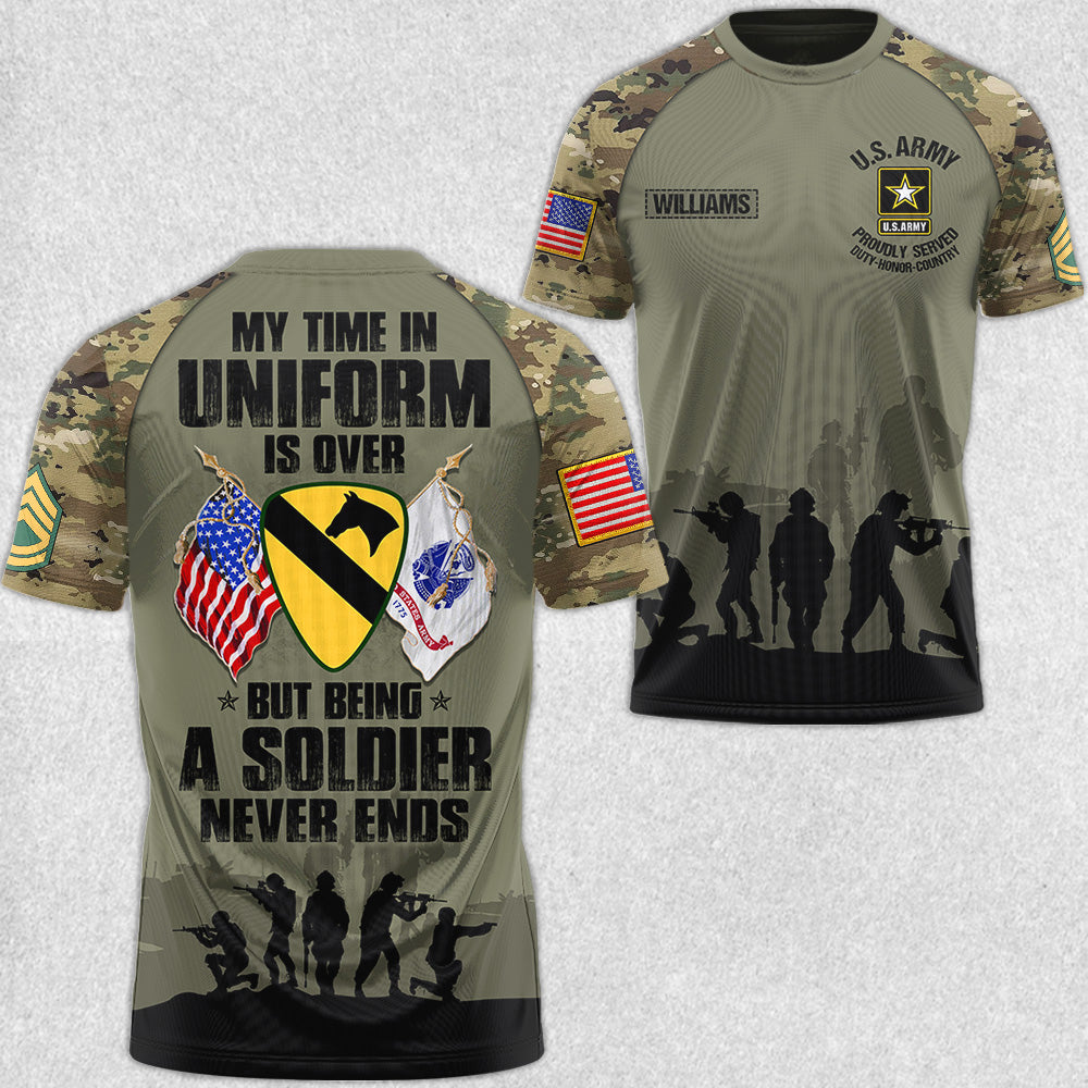 My Time In Uniform Is Over But Being A Soldier Never Ends All Over Print Shirt Gift For Soldier Veteran H2511