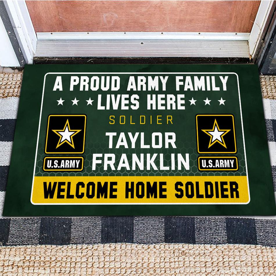 A Proud Army Family Lives Here Welcome Home Soldier Custom Doormat Gift For Military Familes H2511 Trna