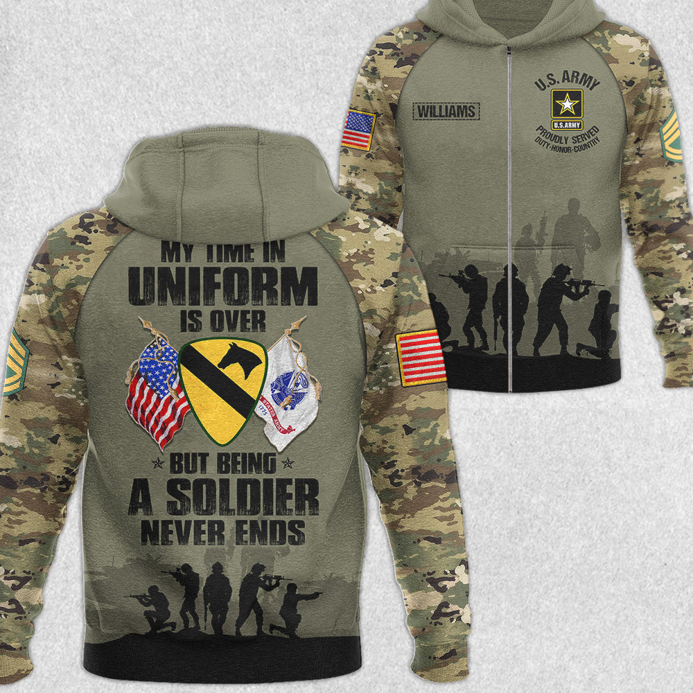 My Time In Uniform Is Over But Being A Soldier Never Ends All Over Print Shirt Gift For Soldier Veteran H2511