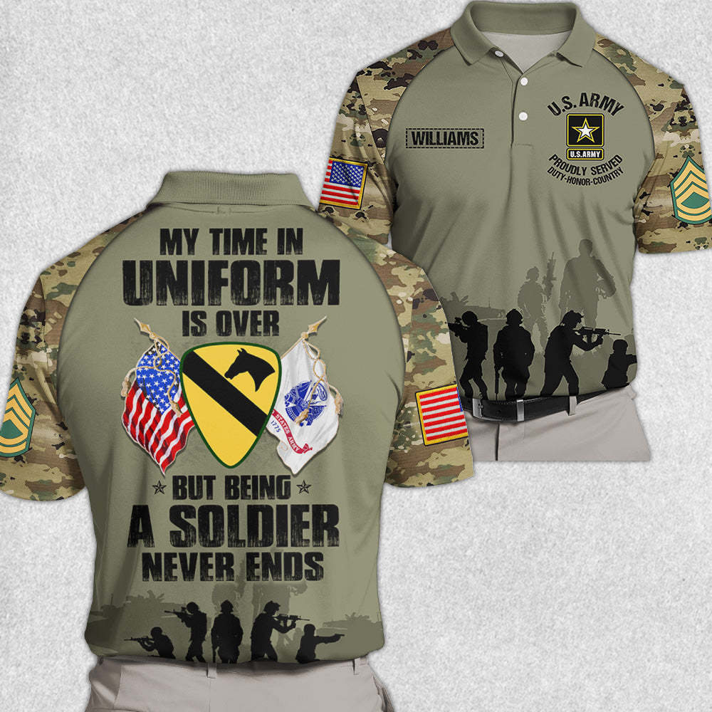 My Time In Uniform Is Over But Being A Soldier Never Ends All Over Print Shirt Gift For Soldier Veteran H2511