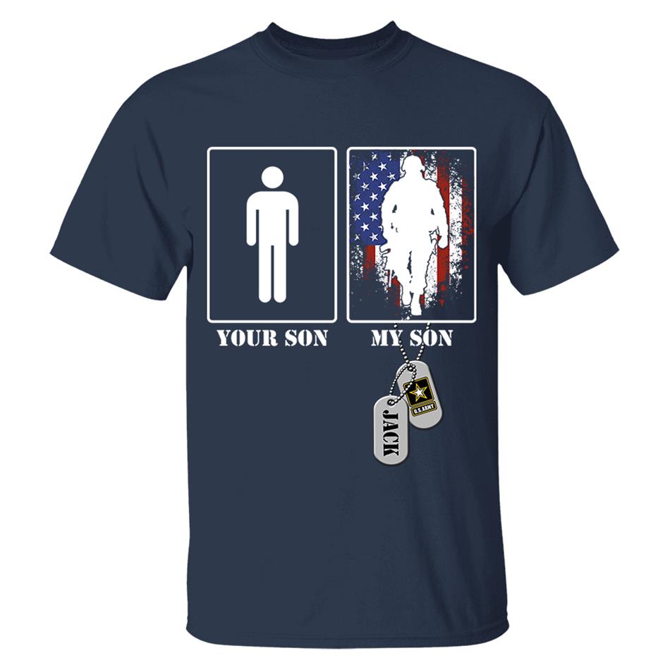 Custom Military Mom Dad... Funny Your Son My Son T-shirts Personalized Military Graduation Day Family Shirt H2511 Trna