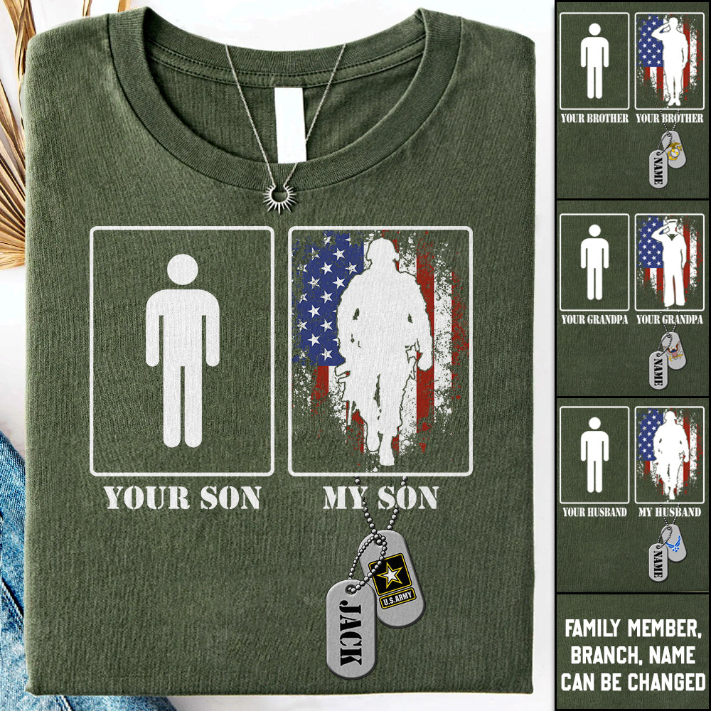 Custom Military Mom Dad... Funny Your Son My Son T-shirts Personalized Military Graduation Day Family Shirt H2511 Trna