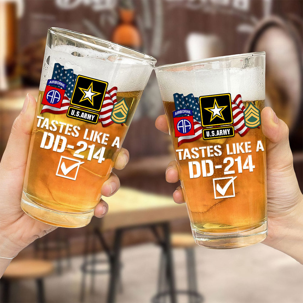 Tastes Like A DD-214 Custom Beer Glass Gift For Military Veteran Dad Grandpa H2511