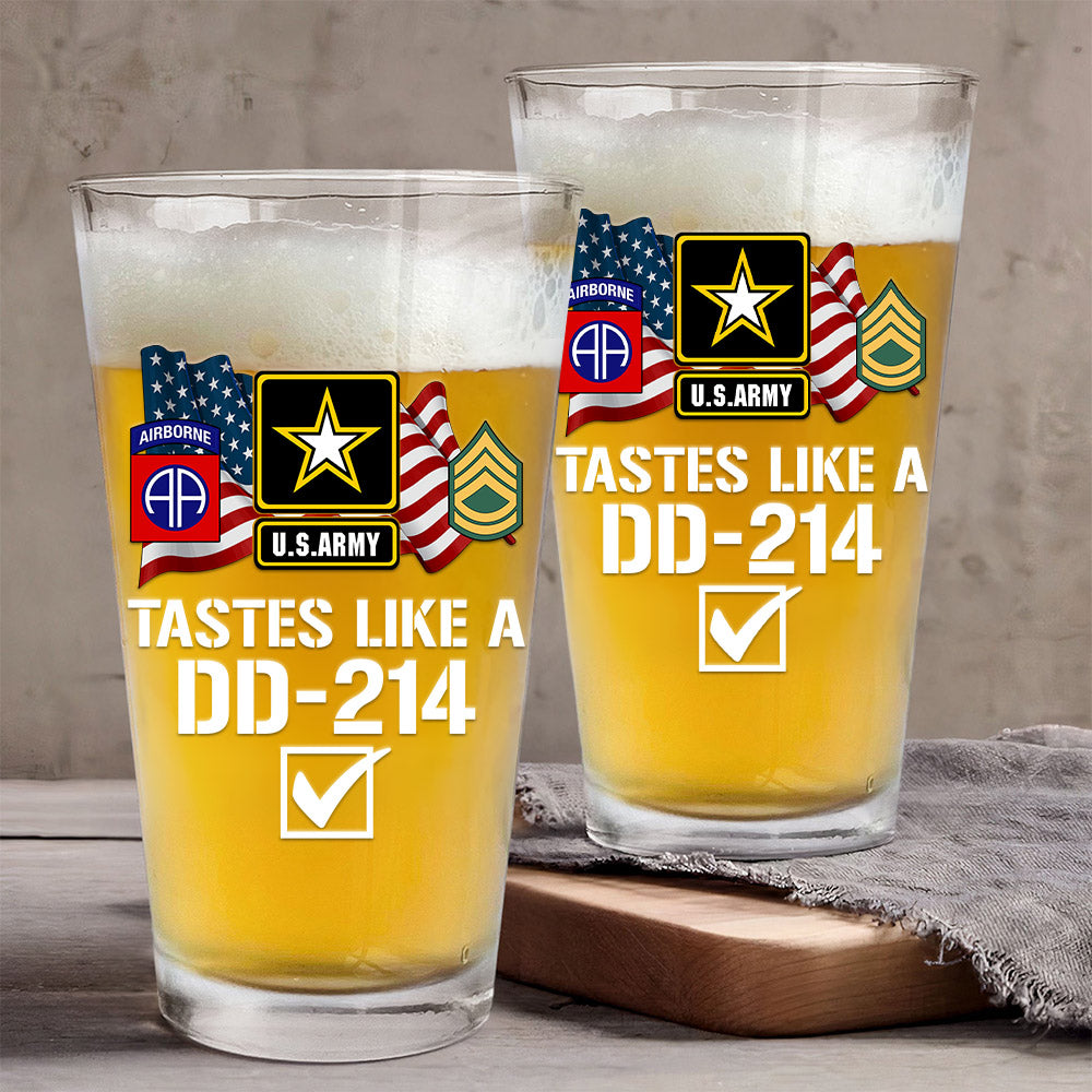 Tastes Like A DD-214 Custom Beer Glass Gift For Military Veteran Dad Grandpa H2511