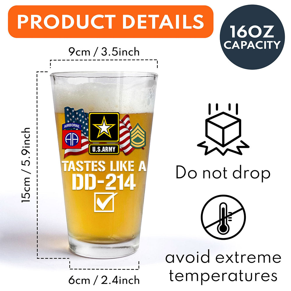 Tastes Like A DD-214 Custom Beer Glass Gift For Military Veteran Dad Grandpa H2511