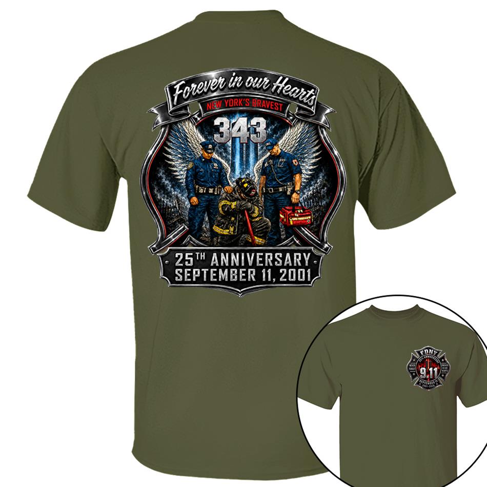 Forever In Our Hearts NY's Braves 9/11 Memorial Firefighter Tribute Shirt, Never Forget 25th Anniversary Shirt H2511 Trna