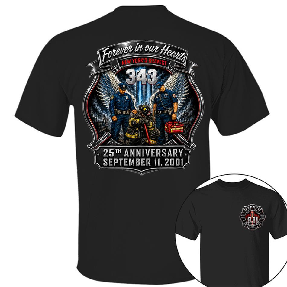 Forever In Our Hearts NY's Braves 9/11 Memorial Firefighter Tribute Shirt, Never Forget 25th Anniversary Shirt H2511 Trna
