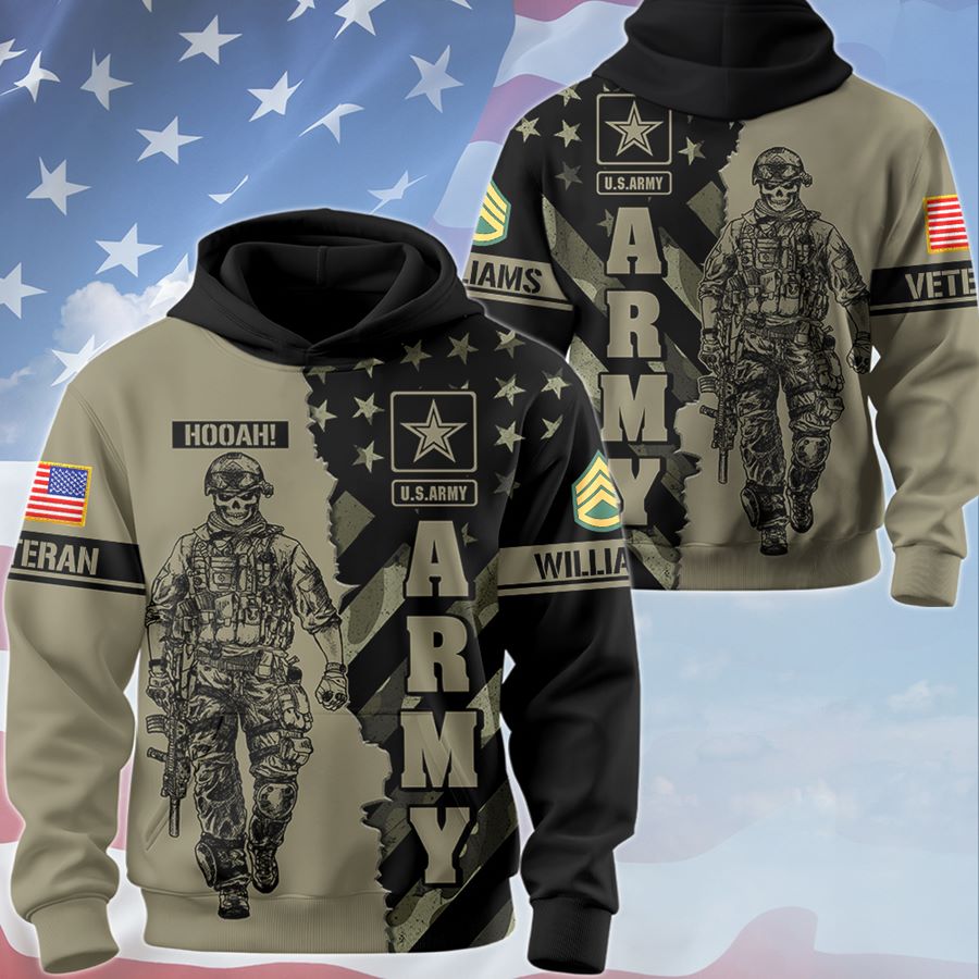 Custom Military Veteran Hoodies for Men Women US Flag Military Hoodie Gifts Dad Grandpa H2511 Trna