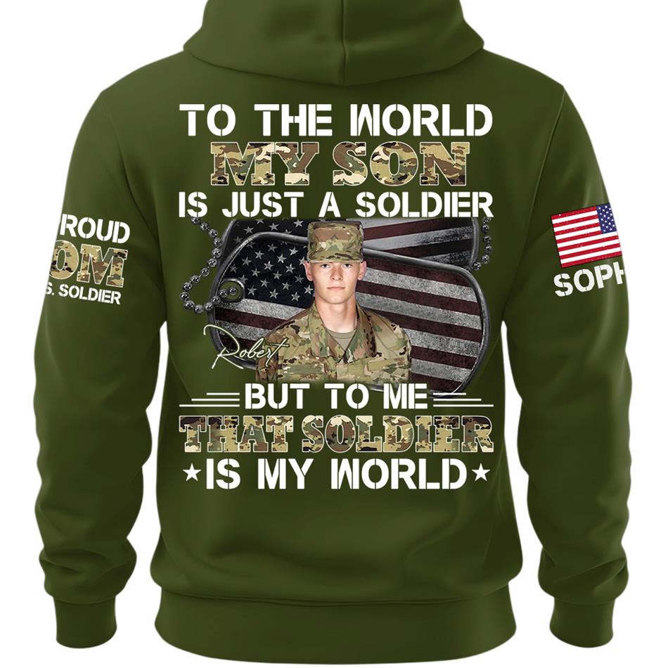 To The World My Son Is Just A Soldier But To Me That Soldier Is My World Custom Photo Shirt For Proud Army Mom Dad Family Shirt H2511 Trna