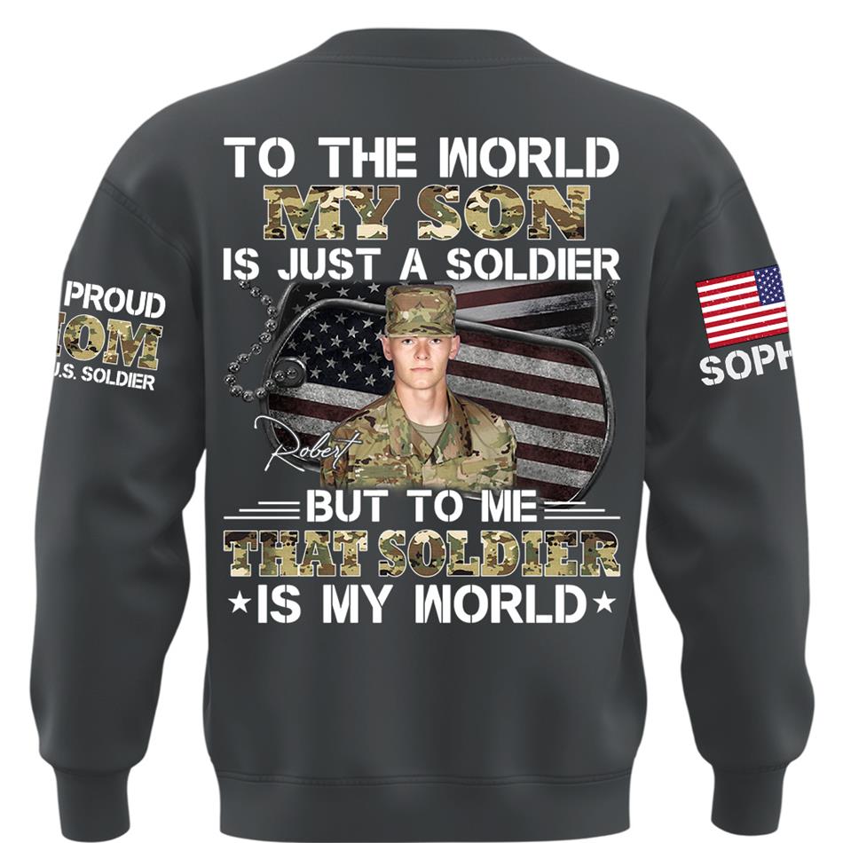 To The World My Son Is Just A Soldier But To Me That Soldier Is My World Custom Photo Shirt For Proud Army Mom Dad Family Shirt H2511 Trna