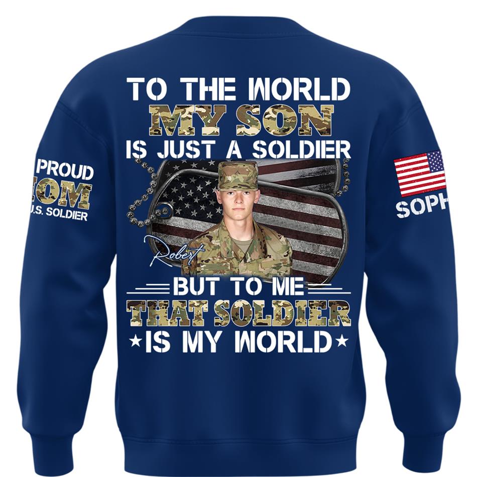 To The World My Son Is Just A Soldier But To Me That Soldier Is My World Custom Photo Shirt For Proud Army Mom Dad Family Shirt H2511 Trna