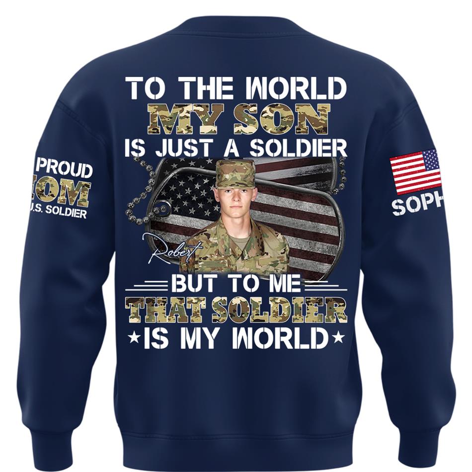 To The World My Son Is Just A Soldier But To Me That Soldier Is My World Custom Photo Shirt For Proud Army Mom Dad Family Shirt H2511 Trna