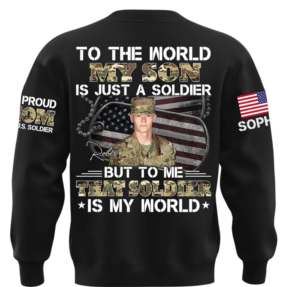 To The World My Son Is Just A Soldier But To Me That Soldier Is My World Custom Photo Shirt For Proud Army Mom Dad Family Shirt H2511 Trna