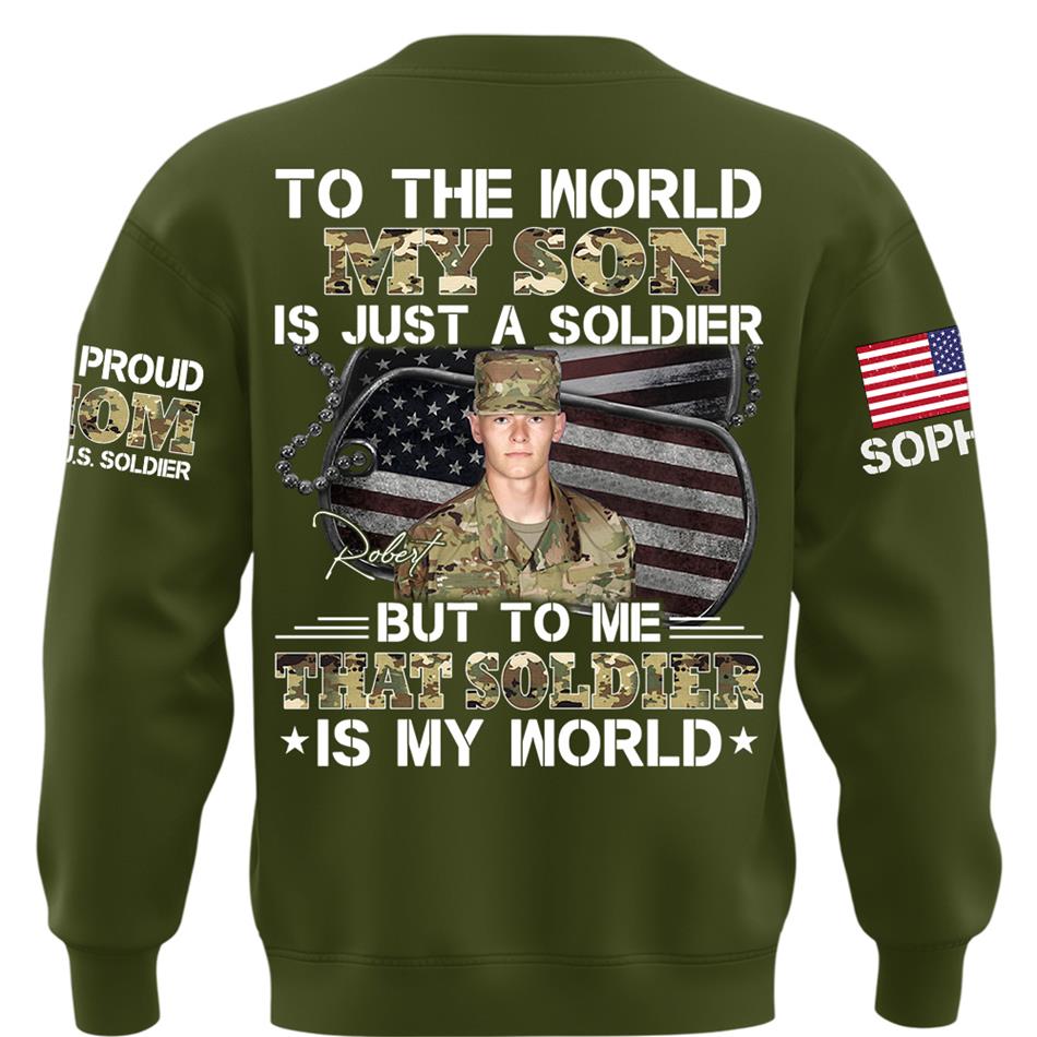 To The World My Son Is Just A Soldier But To Me That Soldier Is My World Custom Photo Shirt For Proud Army Mom Dad Family Shirt H2511 Trna
