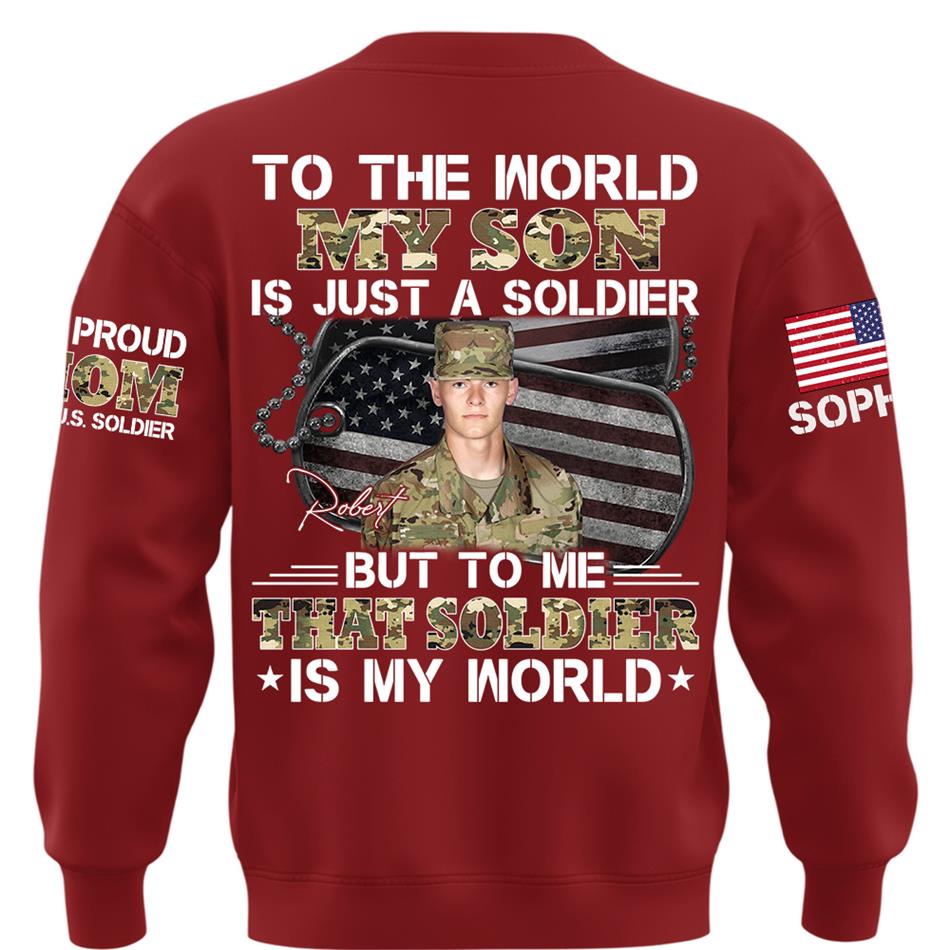 To The World My Son Is Just A Soldier But To Me That Soldier Is My World Custom Photo Shirt For Proud Army Mom Dad Family Shirt H2511 Trna