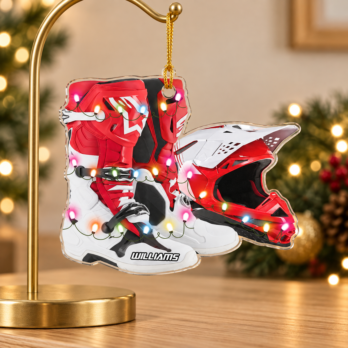 Personalized Ornament Motocross Boots Hemlet Custom Shaped Ornament, Made By Acrylic And The 2 Sides Are The Same H2511