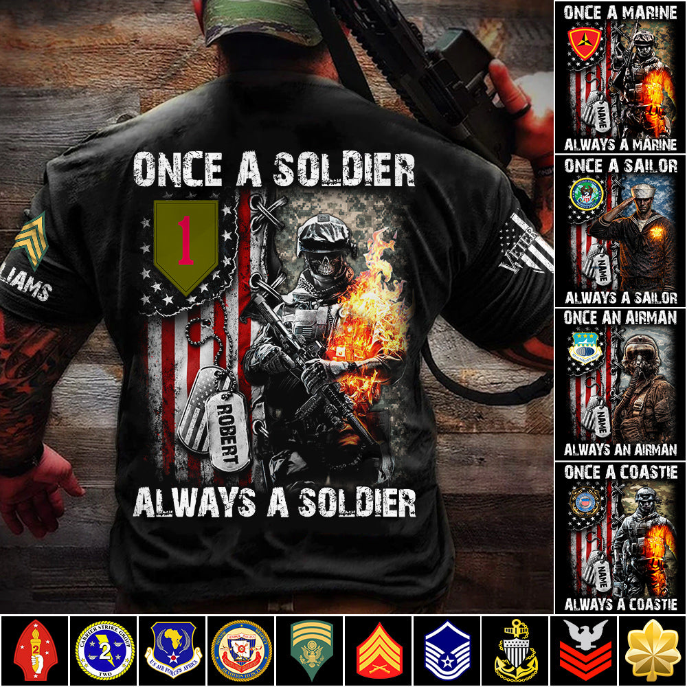 Once A Soldier Always A Soldier Distressed Camouflage Flag Custom Shirt For US Soldier Veterans Gift H2511 Trna