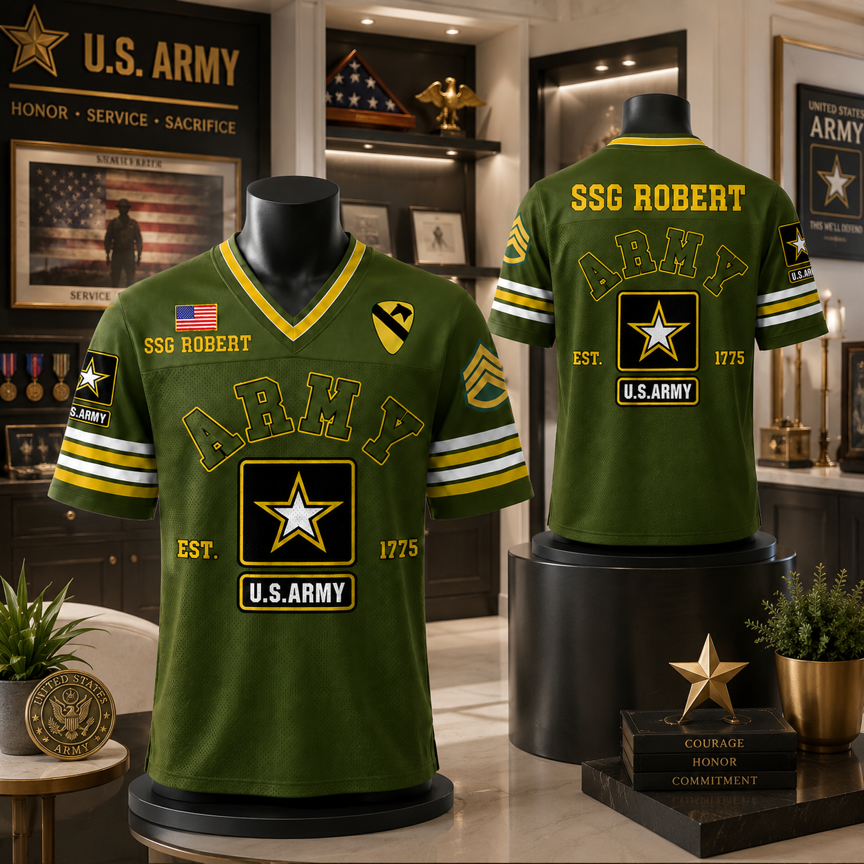 US Military Football Jersey Custom All Branches Rank Division Name For Military Retirement Veteran Dad Grandpa H2511