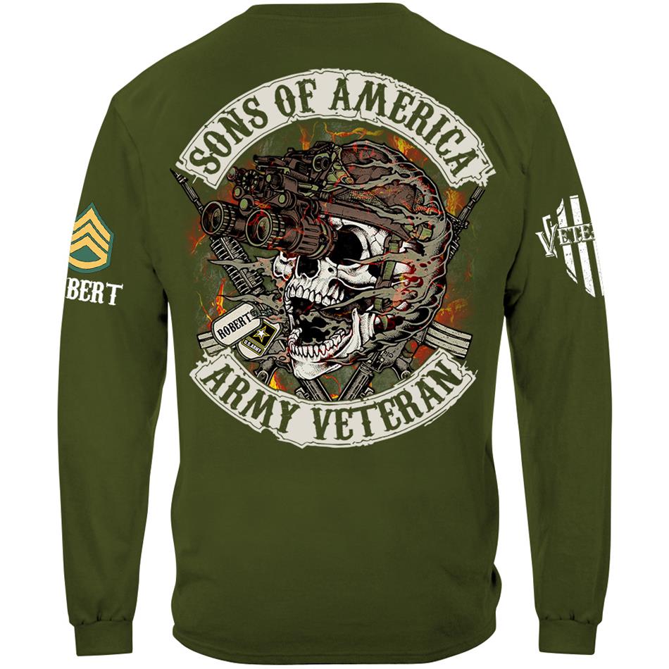 Personalized Veteran Skull Shirt Son Of America Custom All Military Branches Of Service Shirt H2511 Trna