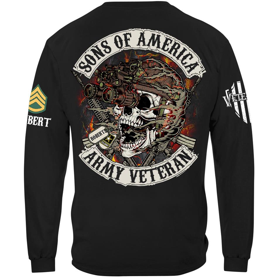 Personalized Veteran Skull Shirt Son Of America Custom All Military Branches Of Service Shirt H2511 Trna