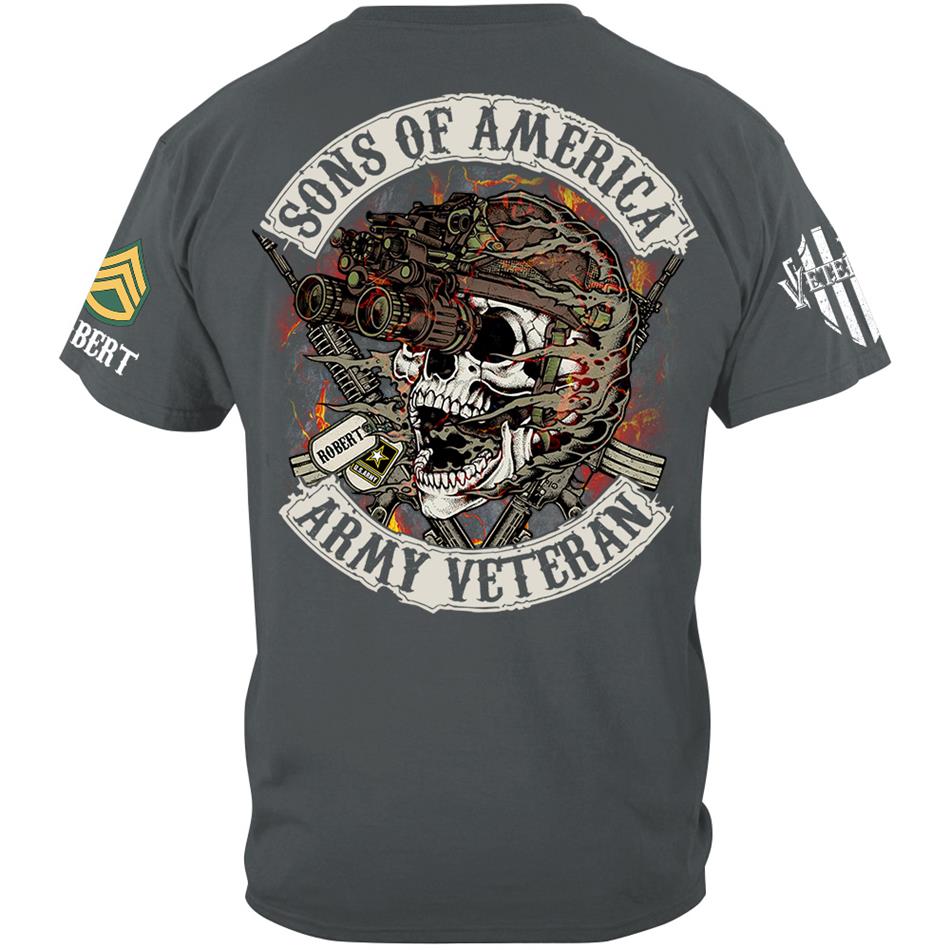 Personalized Veteran Skull Shirt Son Of America Custom All Military Branches Of Service Shirt H2511 Trna