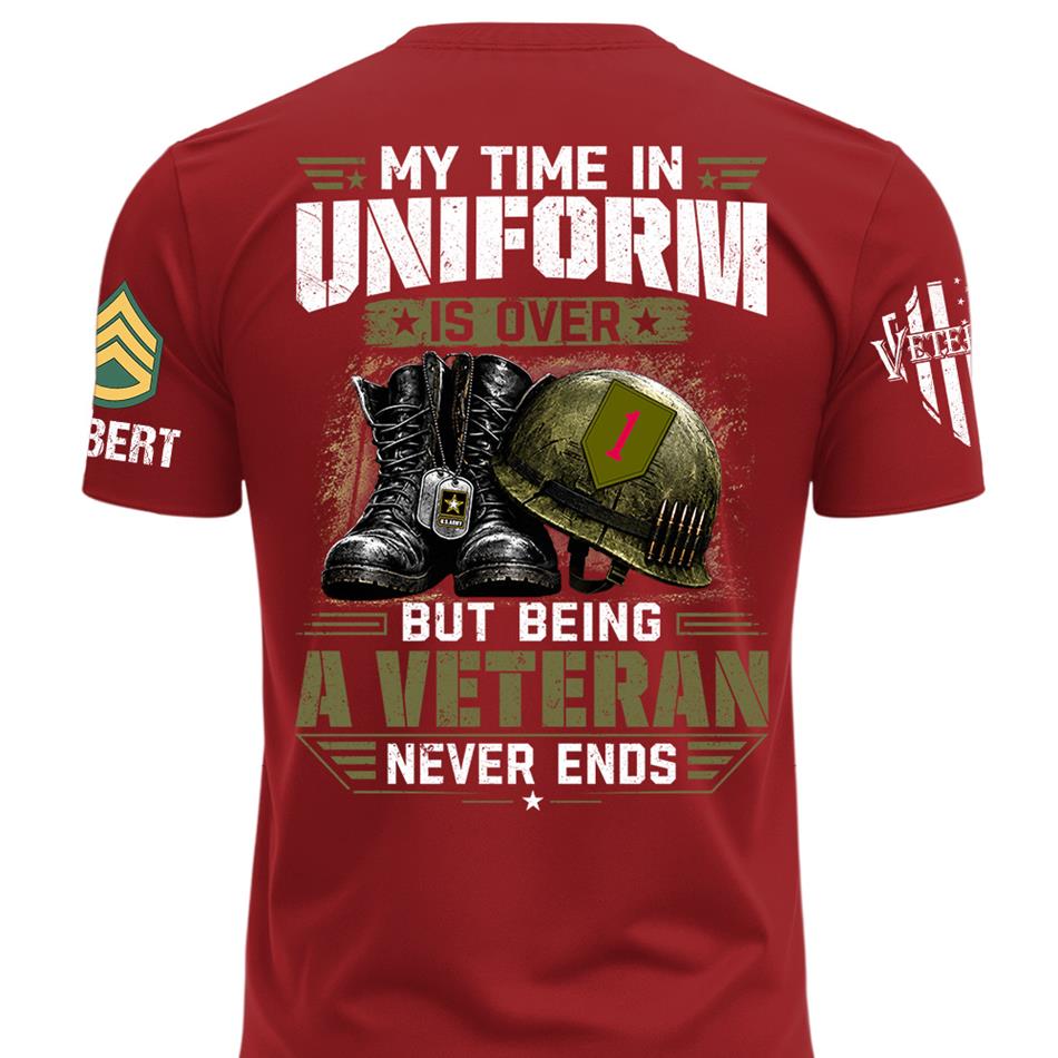 My Time In Uniform Is Over But Being A Veteran Never Ends Custom Division Rank Shirt For Proud Veteran Dad Grandpa H2511 Trna